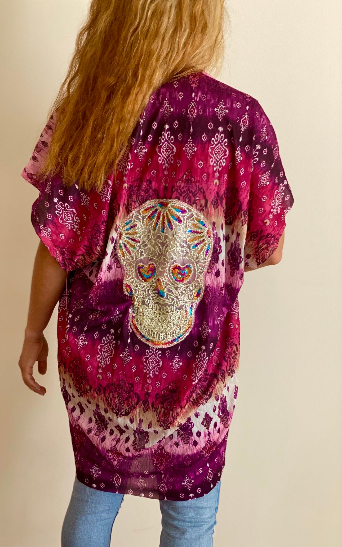 50% OFF Sparkle Skull Bohemian Print Kimono Overlay Top LAST ONE