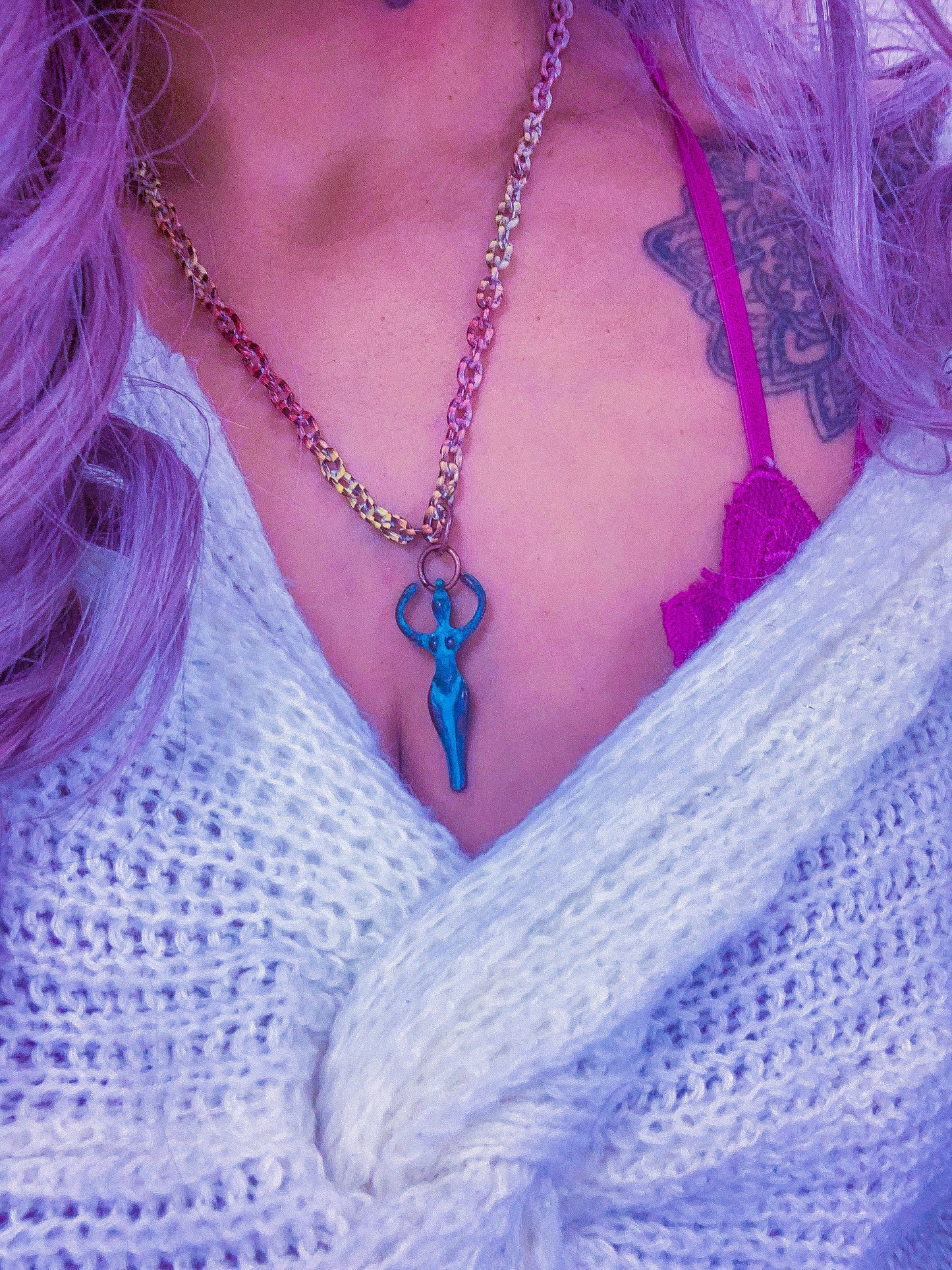 Goddess Patina Turquoise Necklace on Earthtone Chain