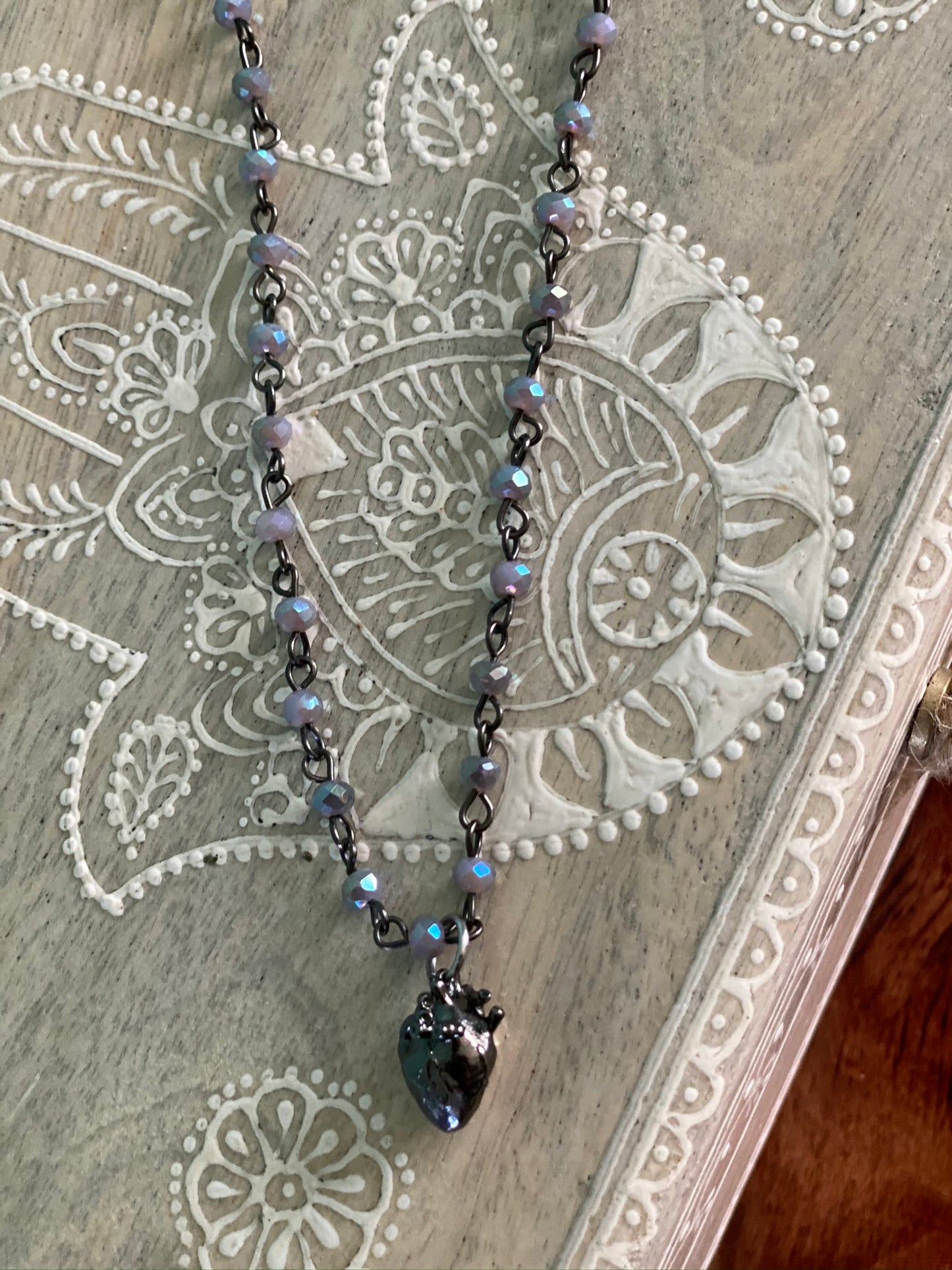 Poe Anatomical Heart Charm Beaded Necklace