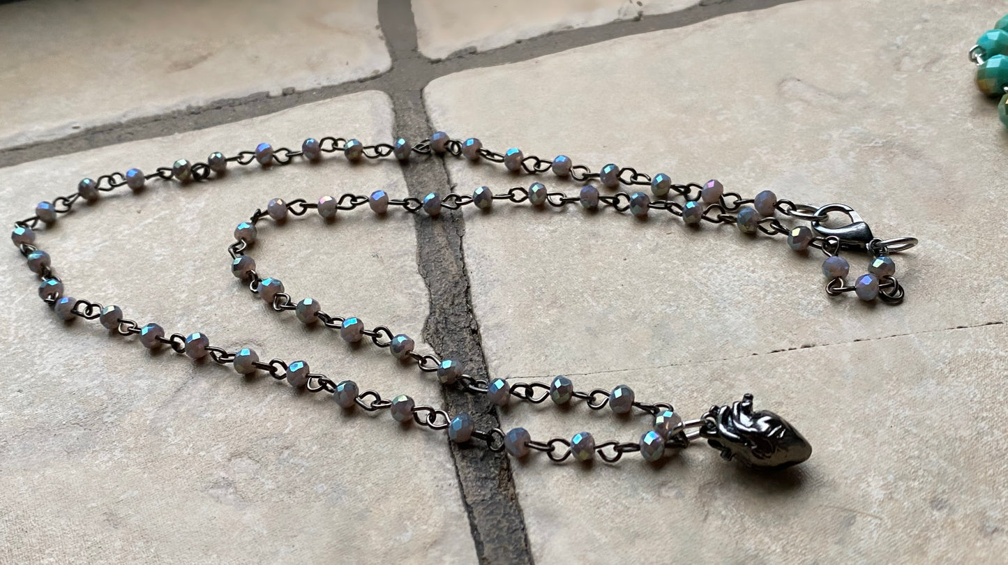 Poe Anatomical Heart Charm Beaded Necklace