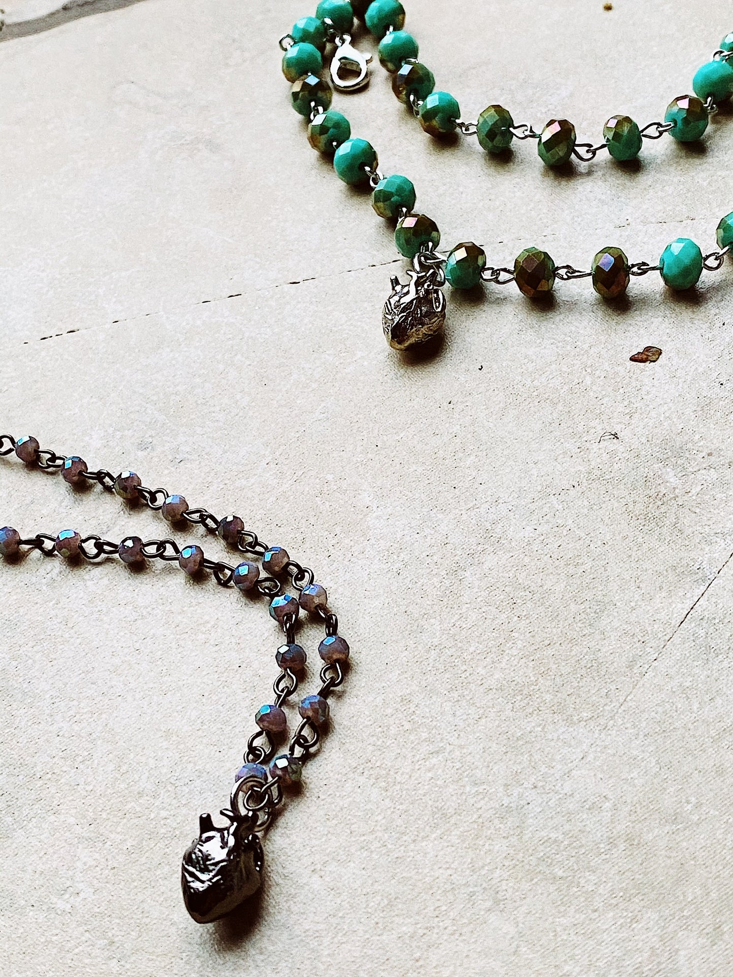 Poe Anatomical Heart Charm Beaded Necklace