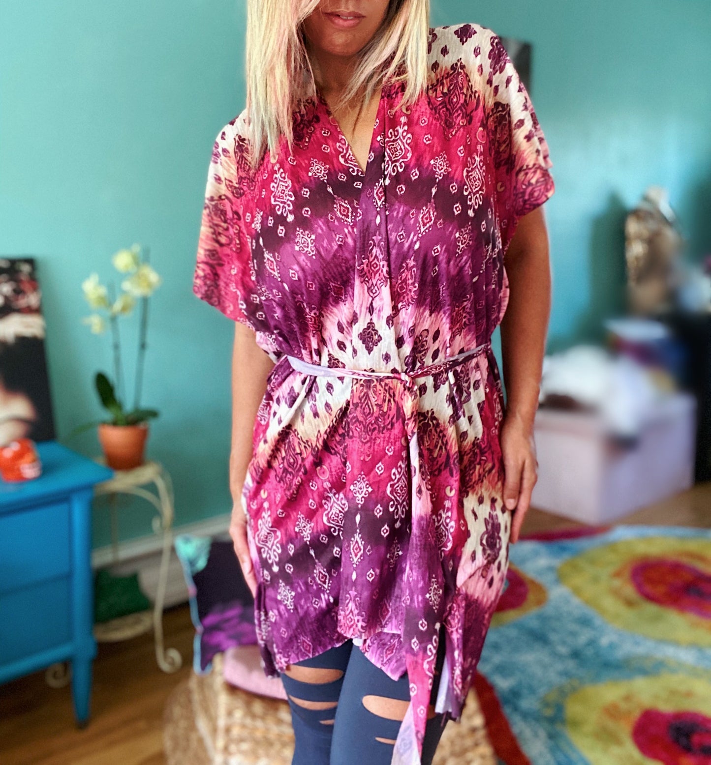 50% OFF Sparkle Skull Bohemian Print Kimono Overlay Top LAST ONE