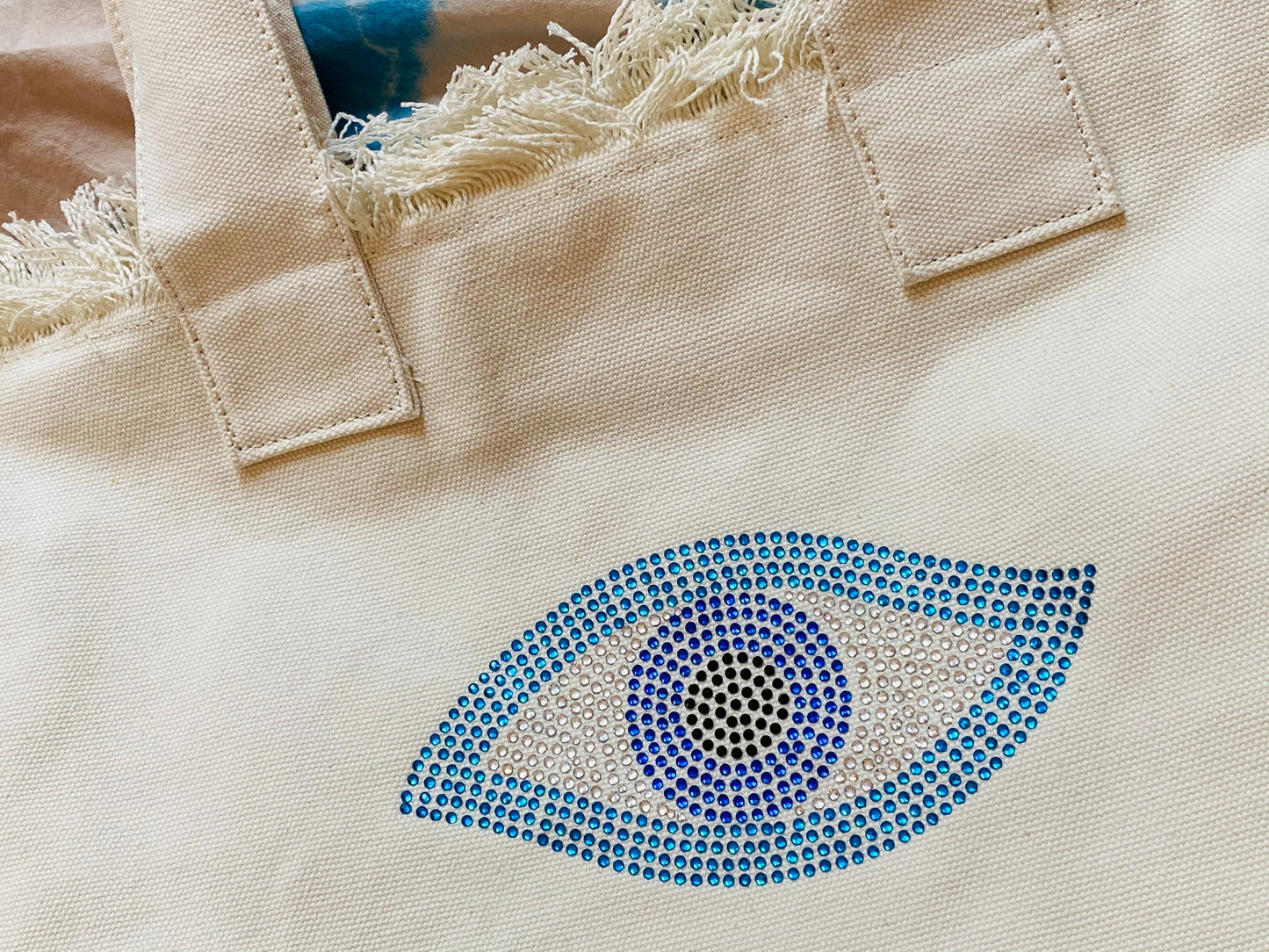 Sparkle Eye Canvas Tote Bag in Beige