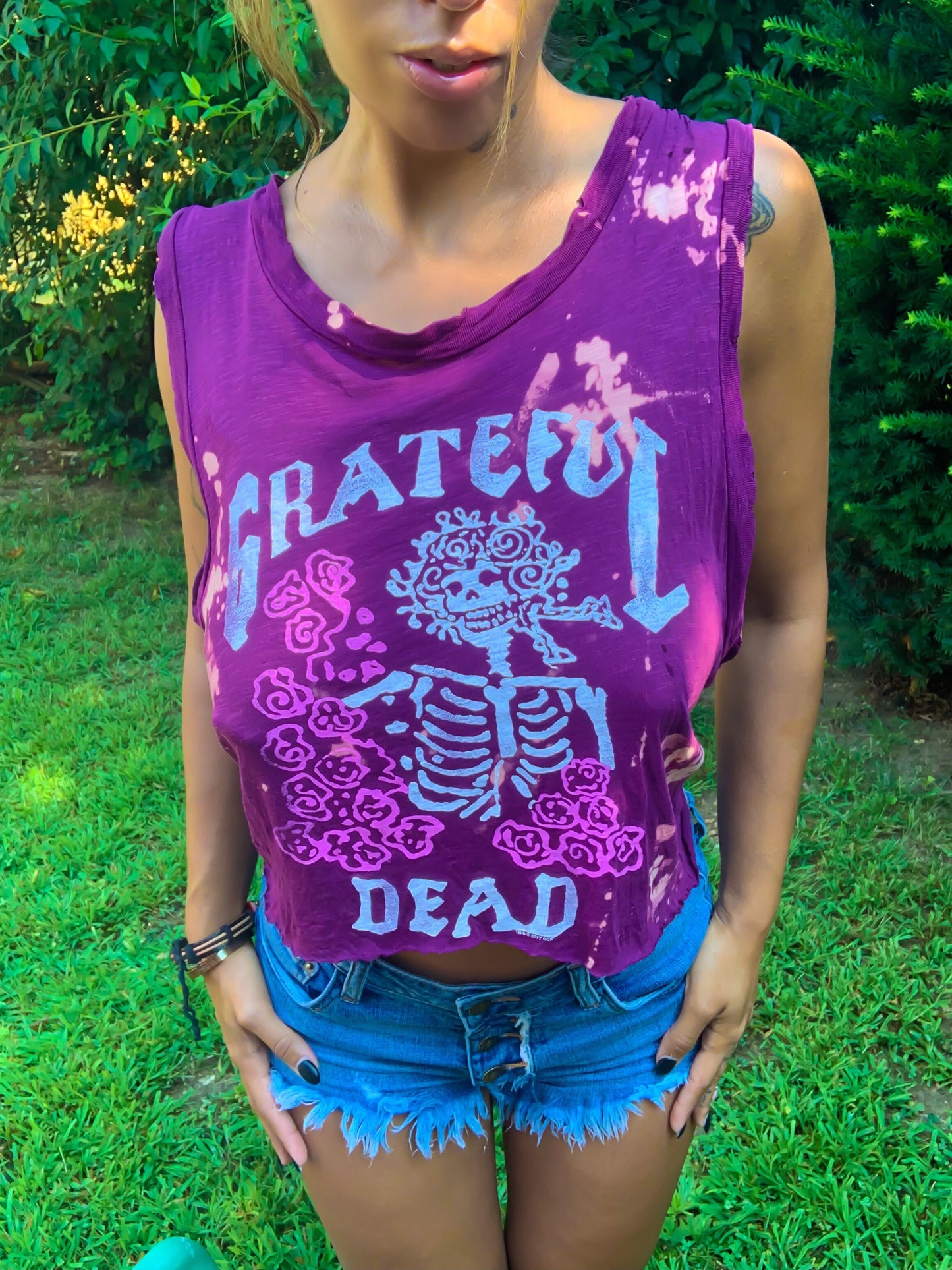 Grateful Dead Distressed Cropped Sleeveless Tee