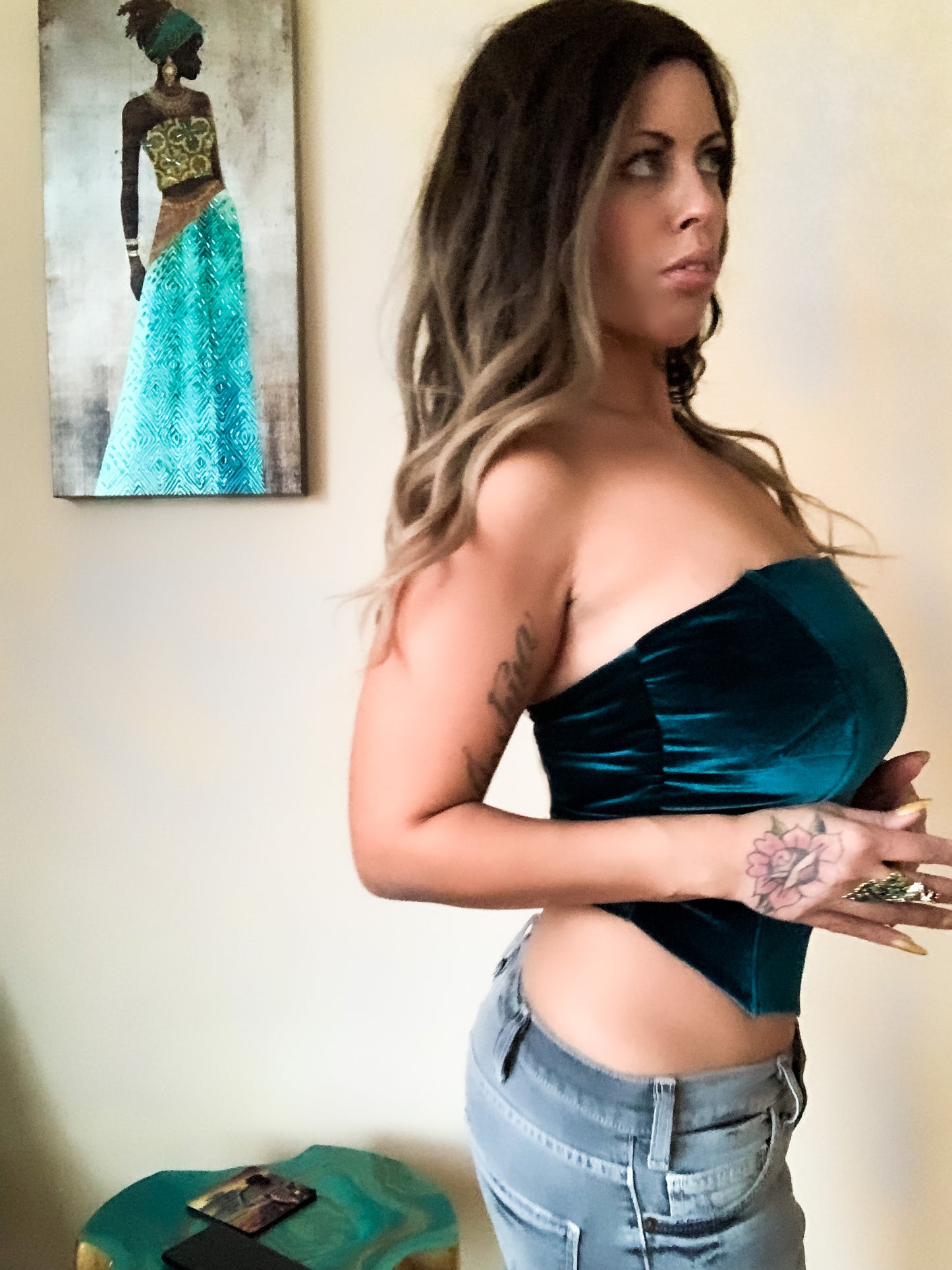 Amara Corset Top in Teal Velvet