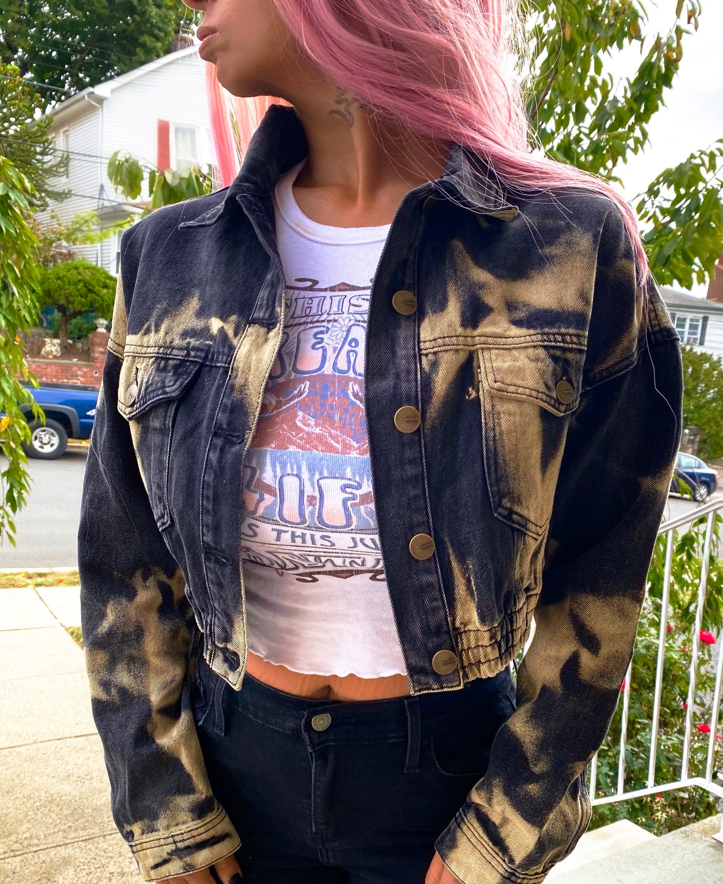 Black tan denim jacket