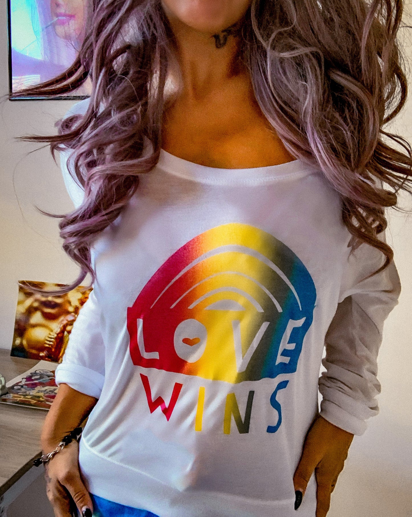 50% OFF Love Wins Graphic Off Shoulder TShirt