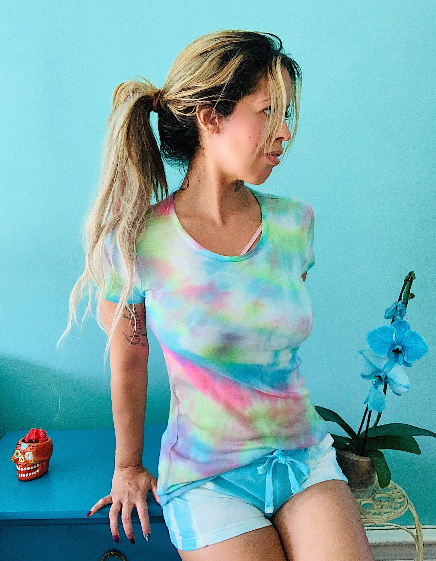 St. Lucia Bright Tie Dye Sugar Skull T-shirt