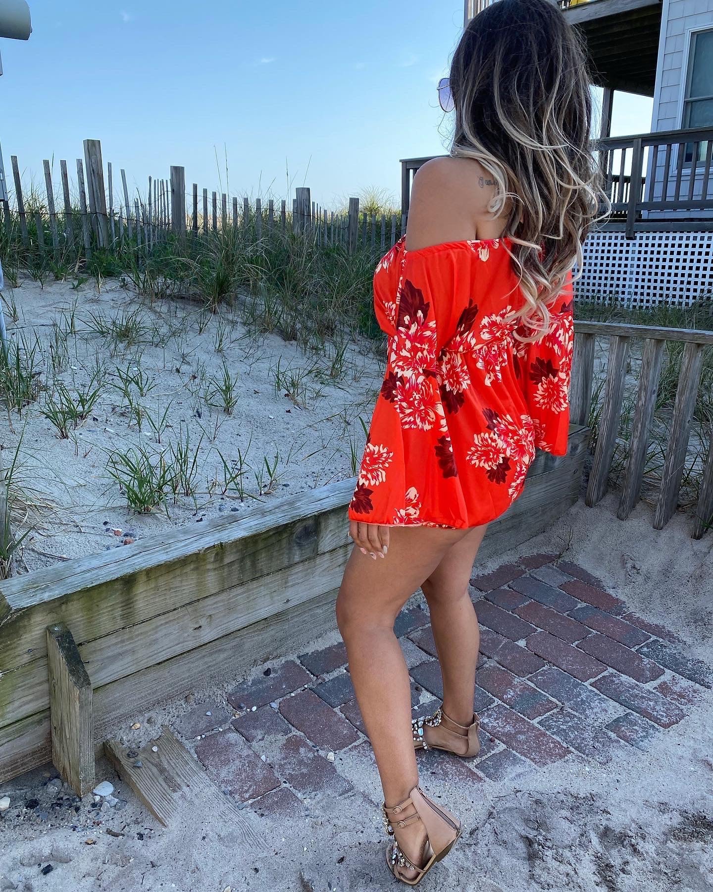Call Me Senorita Orange Minidress Tunic Floral Beach Coverup