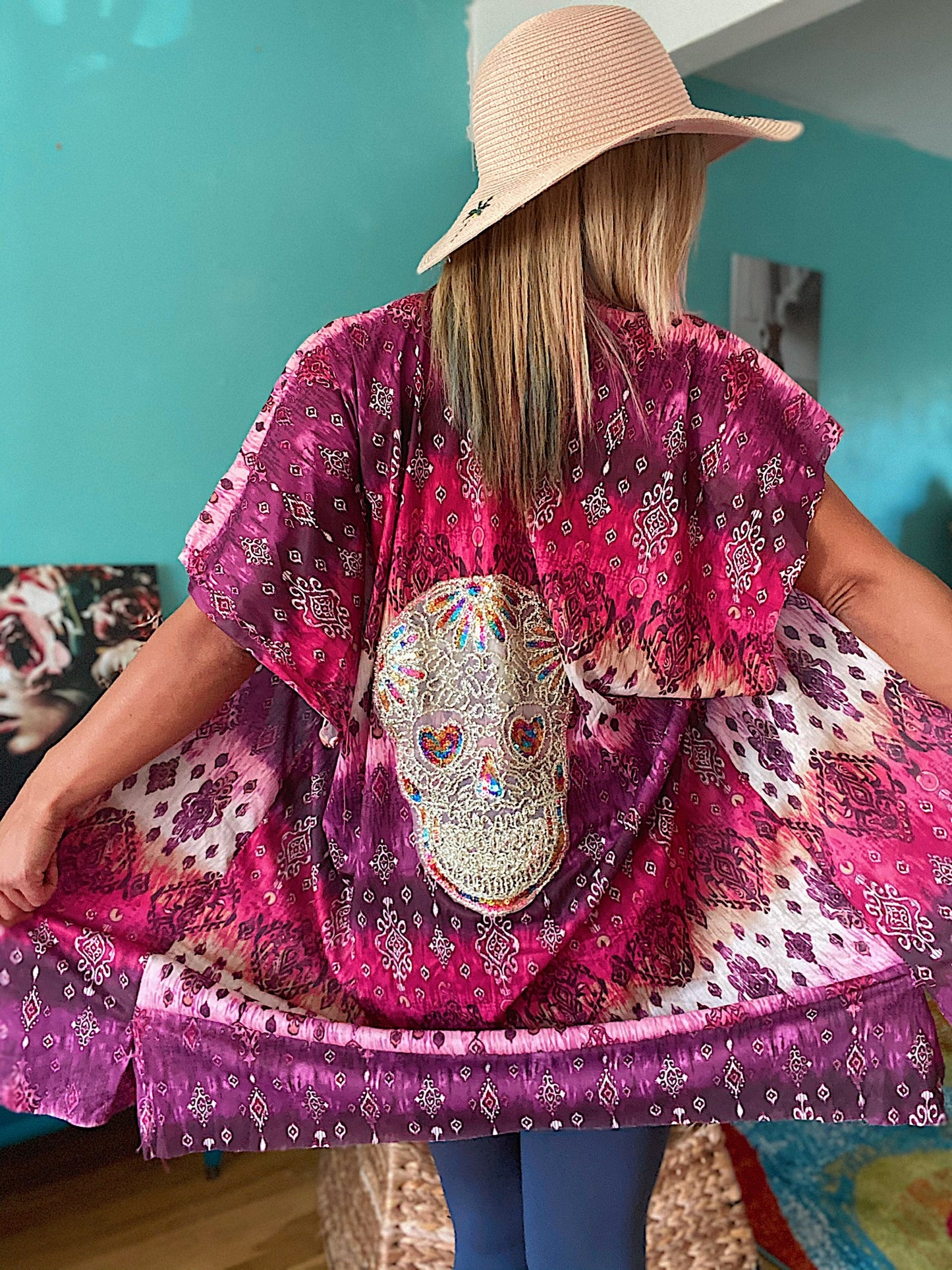 50% OFF Sparkle Skull Bohemian Print Kimono Overlay Top LAST ONE