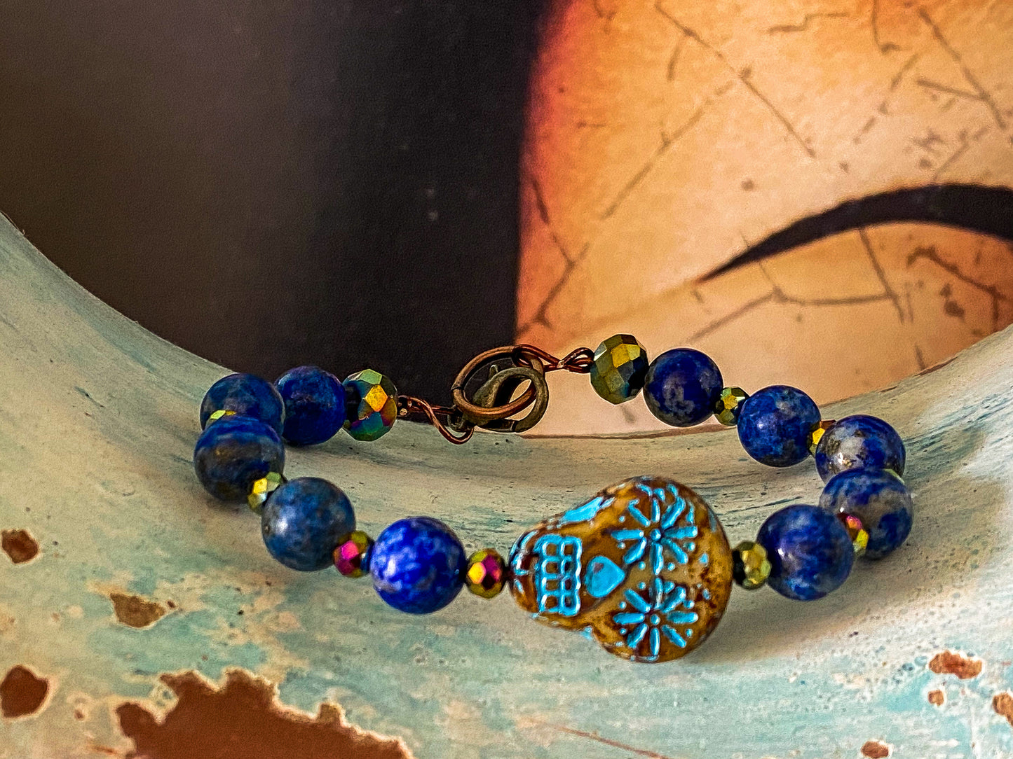 Cobalt Sugar Skull Bead Bracelet