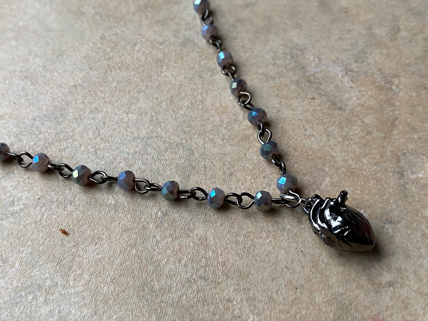Poe Anatomical Heart Charm Beaded Necklace