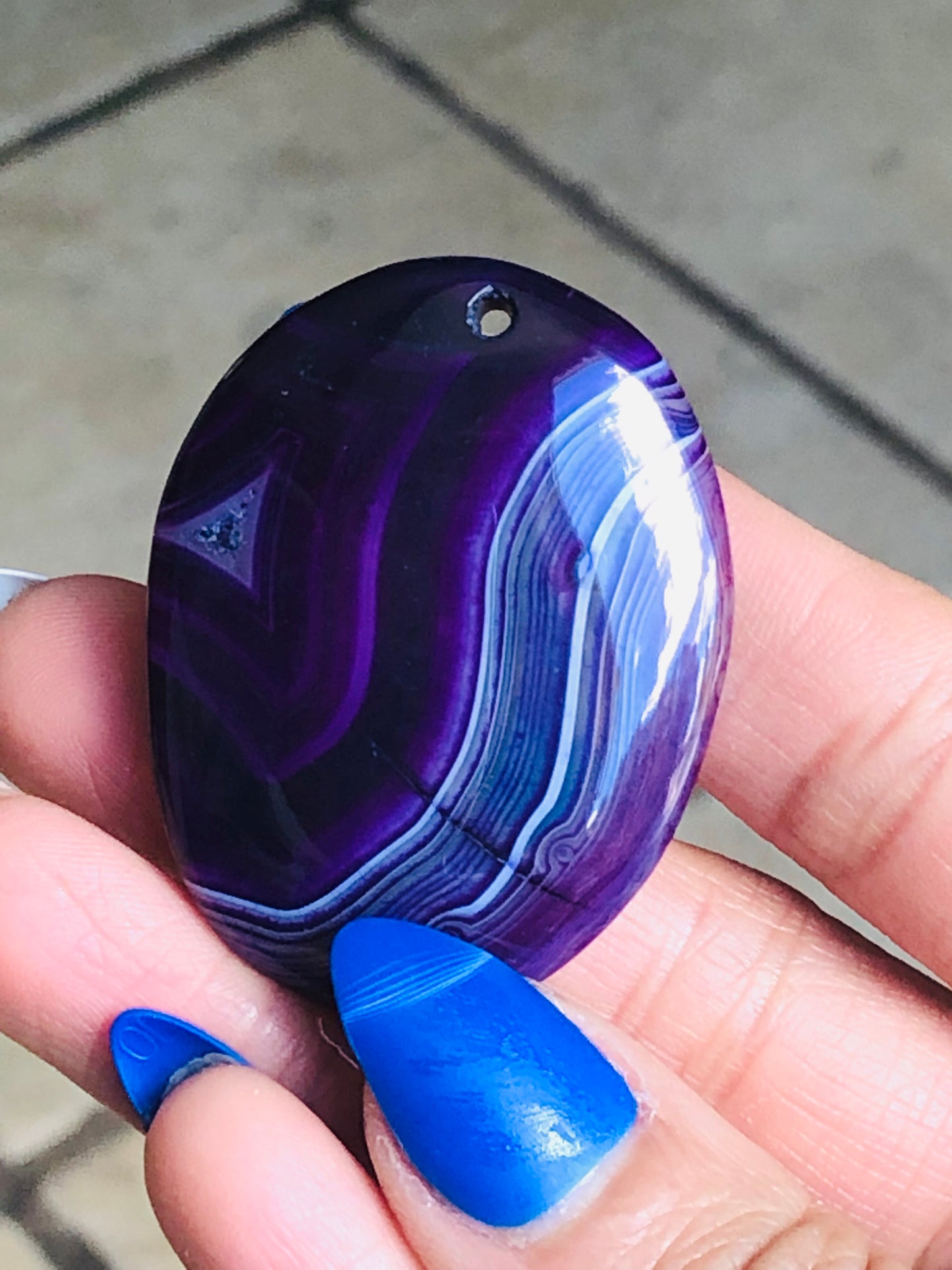Purple Stripes Oval Agate Onyx Pendant Cabochon