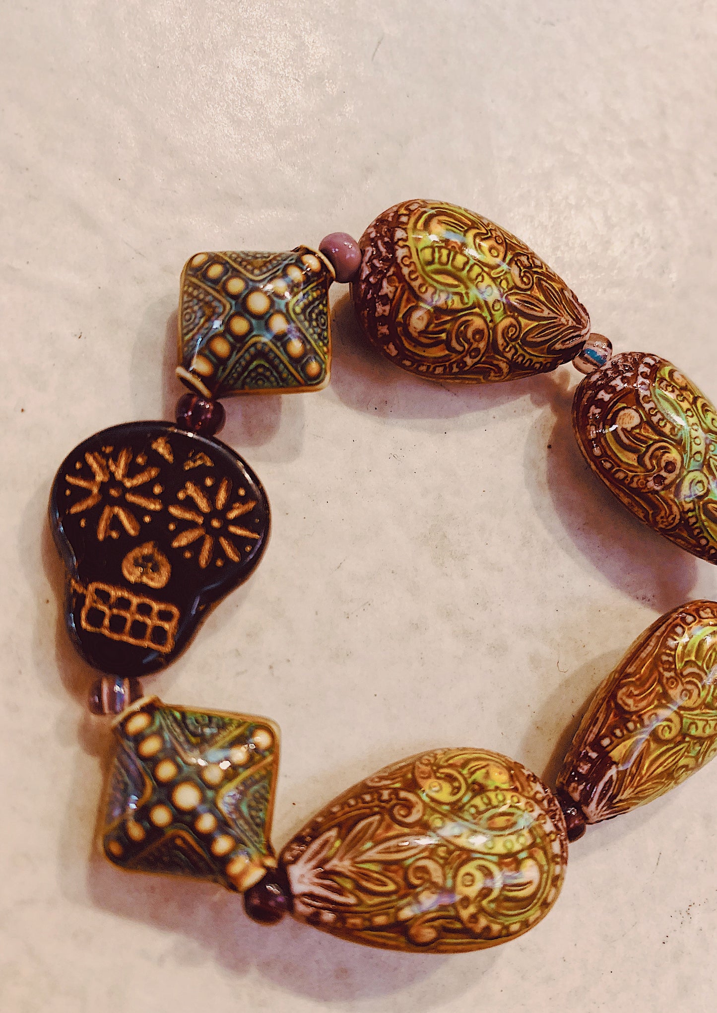 Sugar Skull Baroque Beads Bracelet One of a Kind