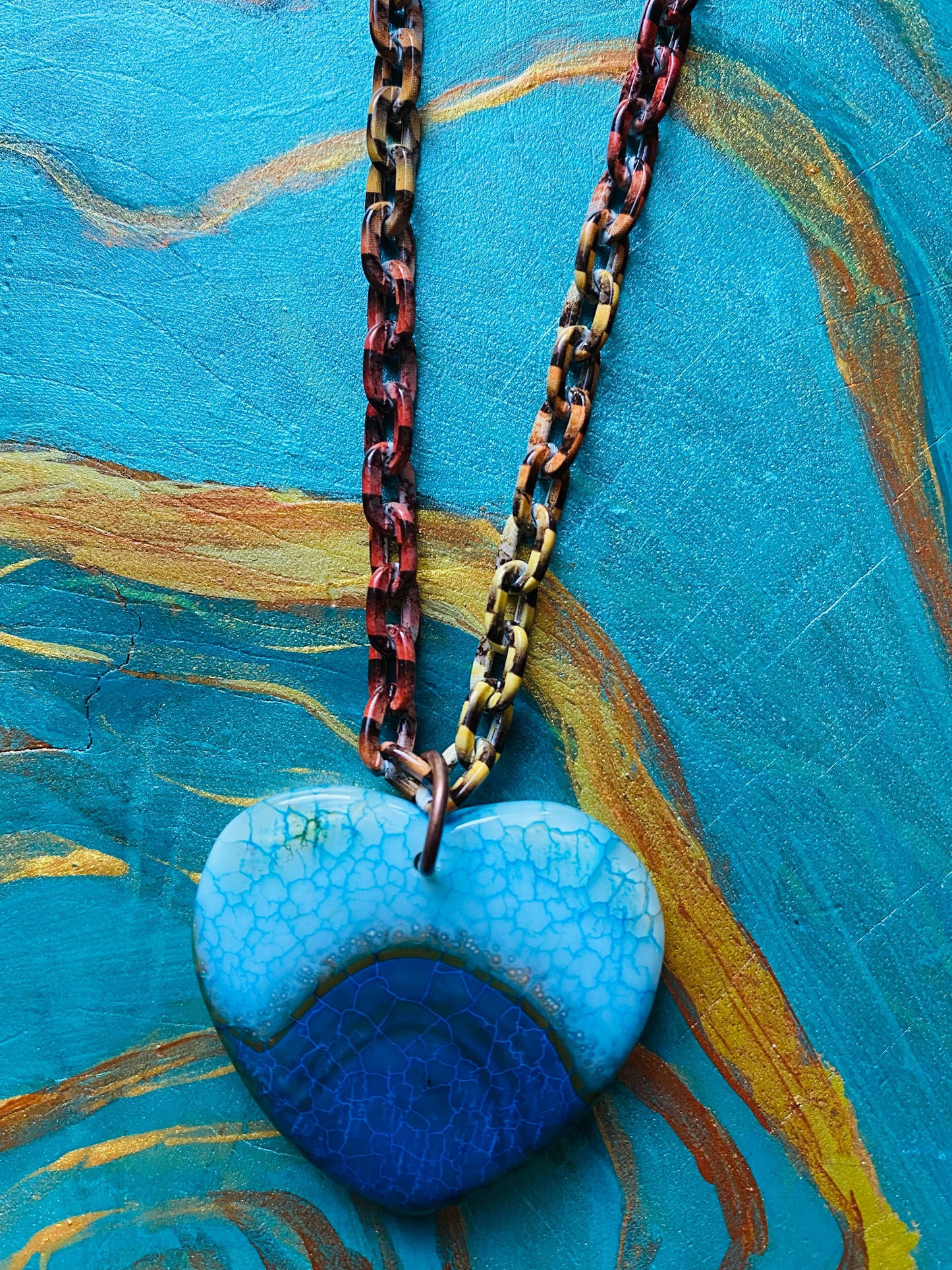 Tara’s Heart Blue Agate Heart Pendant on Funky Chain