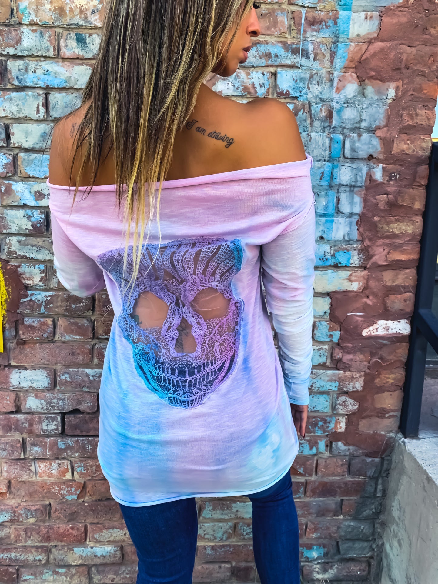 Soft Skull Long Sleeve Ombré Dyed Skull Top