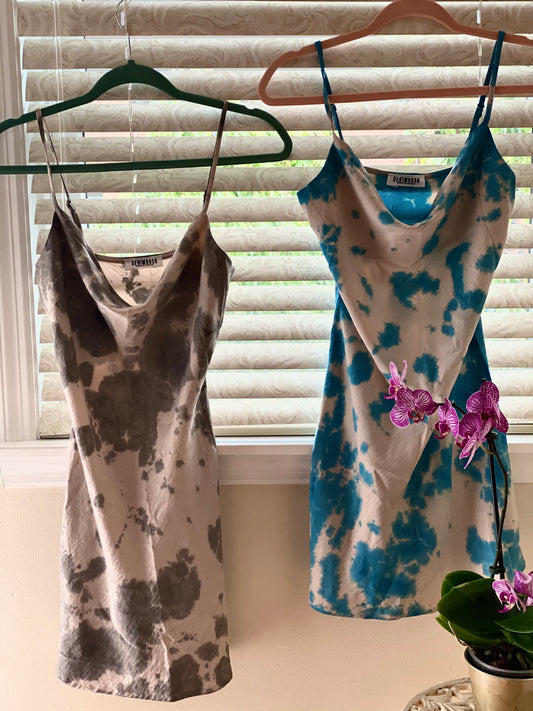 Blue Tie Dye Satin Slipdress