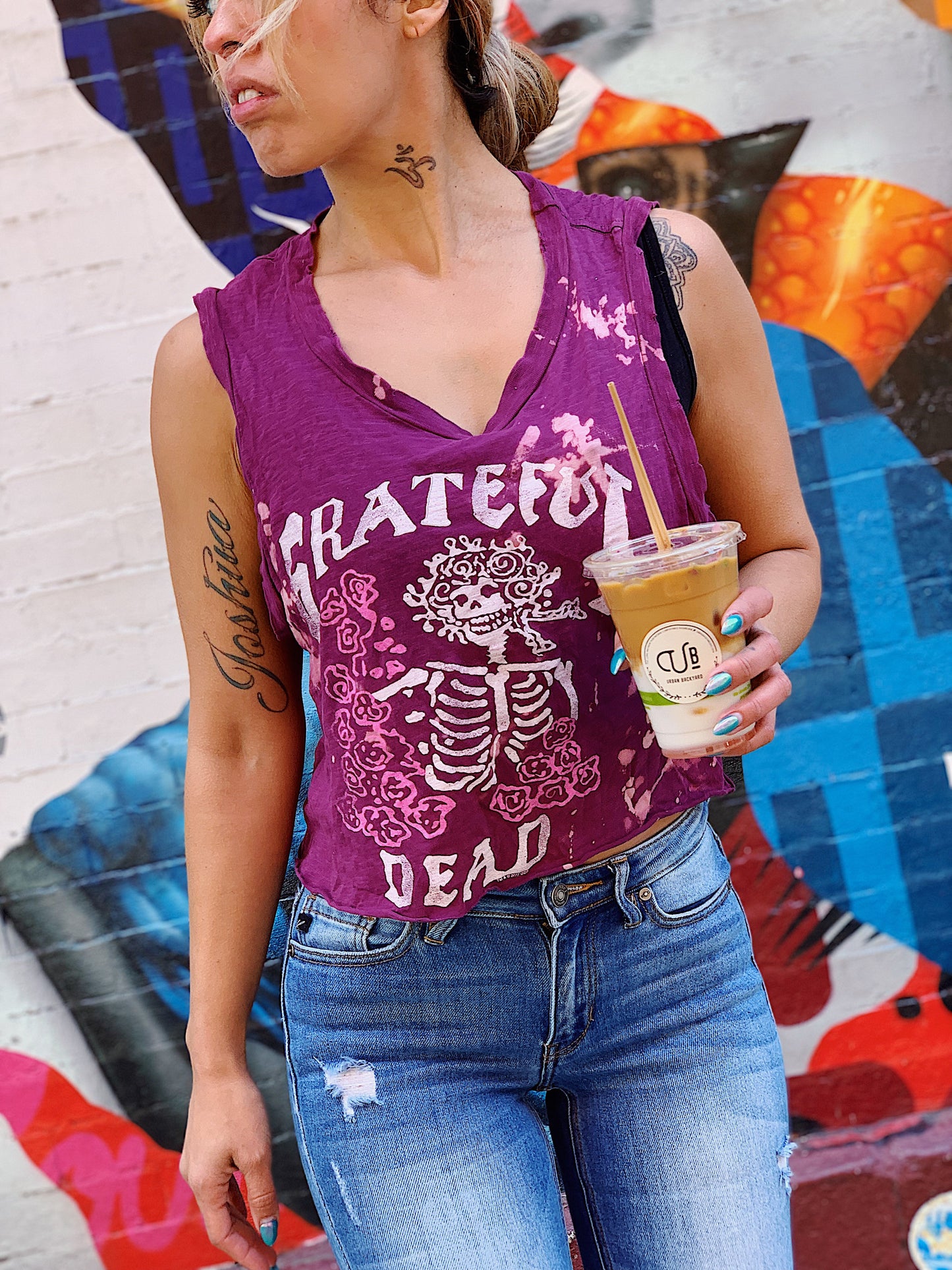 Grateful Dead Distressed Cropped Sleeveless Tee