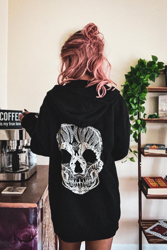 RESTOCK Sugar Skull Black Zip Hoodie