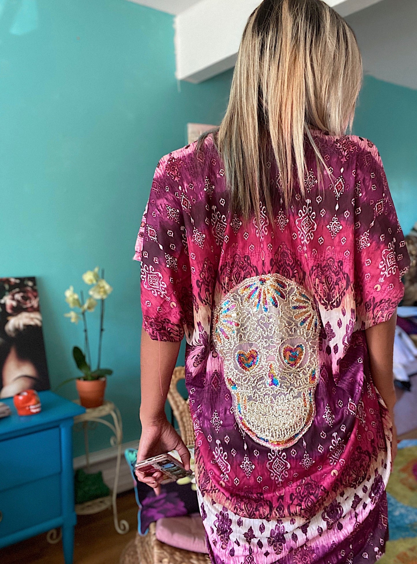50% OFF Sparkle Skull Bohemian Print Kimono Overlay Top LAST ONE