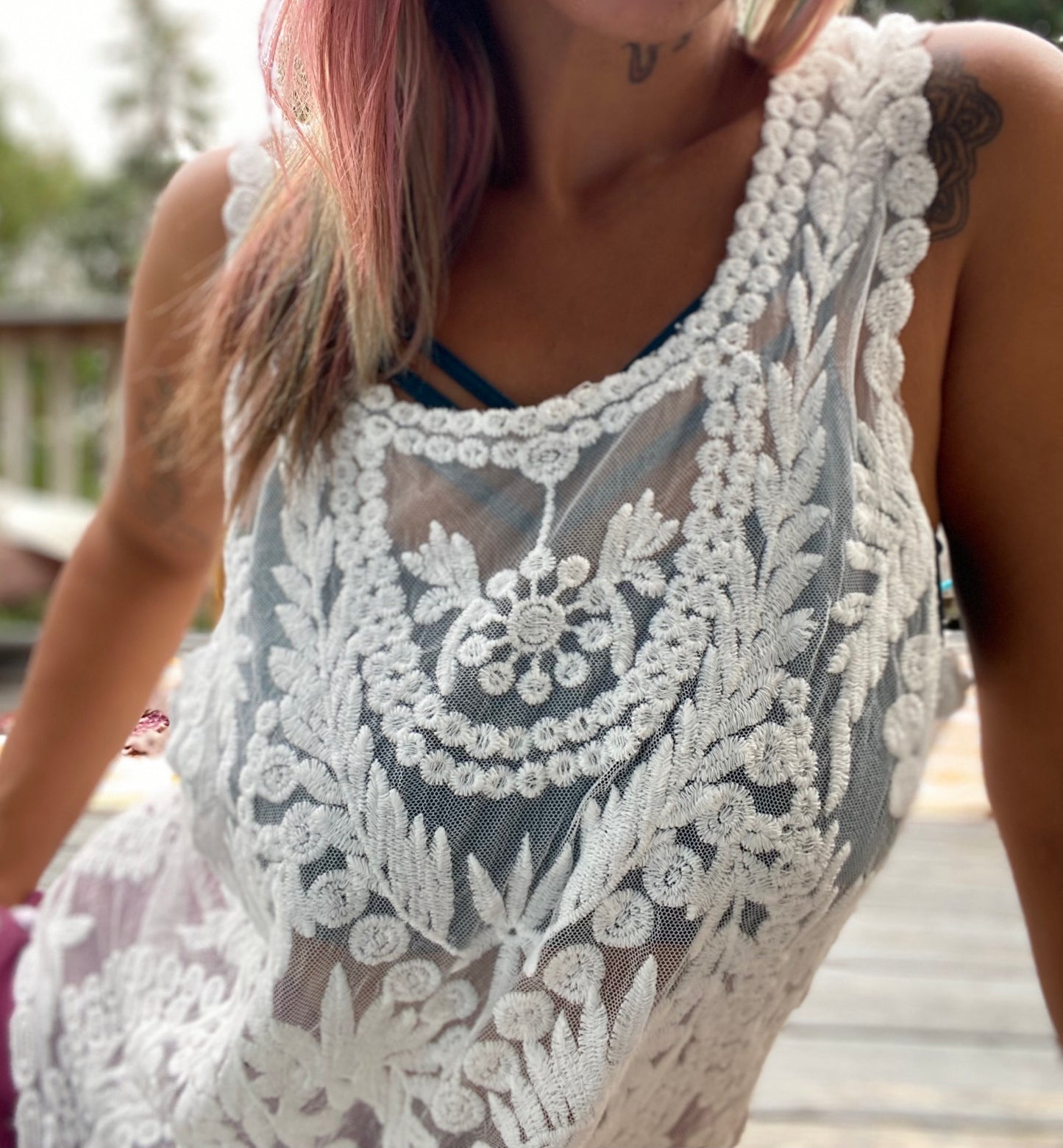 ONE LEFT Original Sugar Skull White Embroidered Tank Top