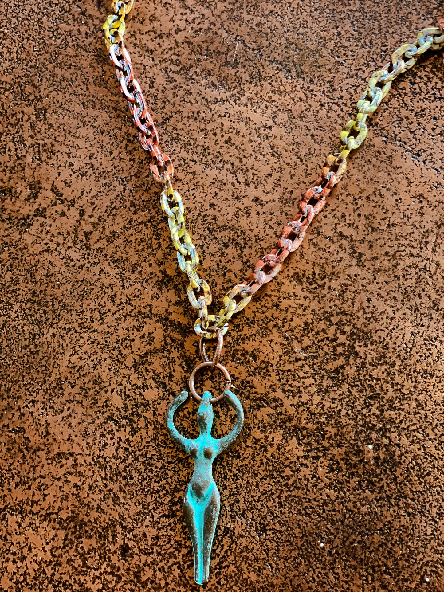 Goddess Patina Turquoise Necklace on Earthtone Chain