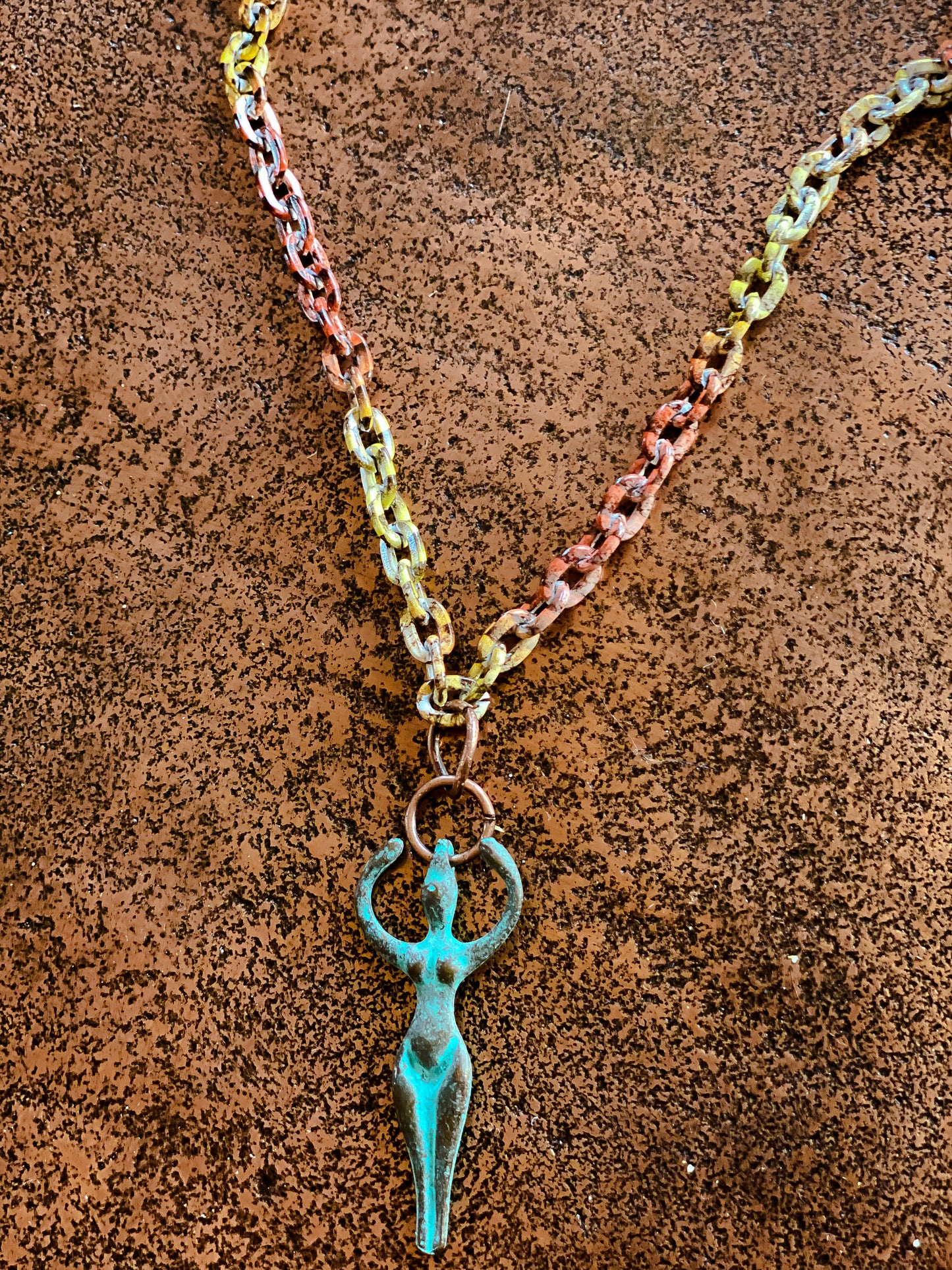 SALE Goddess Patina Turquoise Necklace on Earthtone Chain