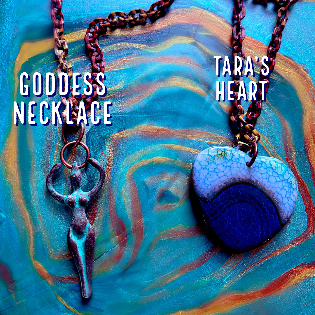 Tara’s Heart Blue Agate Heart Pendant on Funky Chain