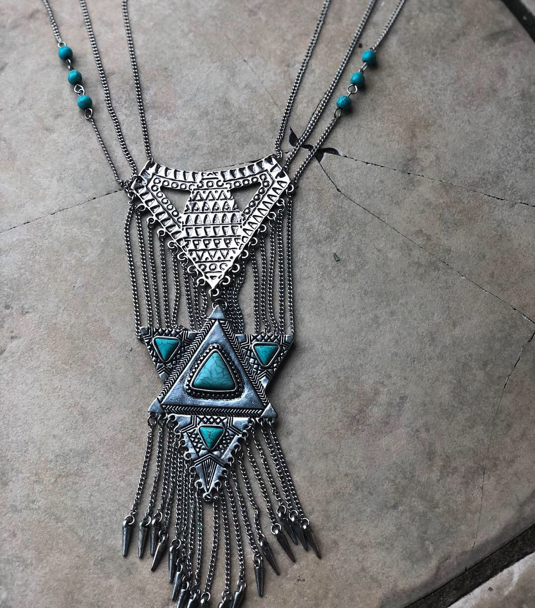 Southwest Geometric Fringe Statement Necklace