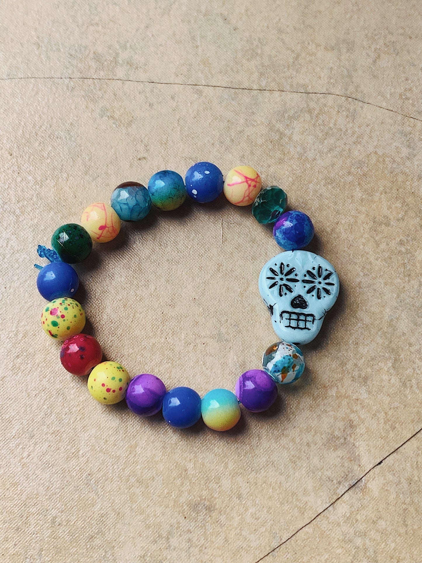 Sugar Skull Bracelet in Psychadelic - Handmade Original