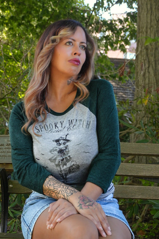 Spooky Witch Social Club 3/4 Sleeve Baseball T-shirt