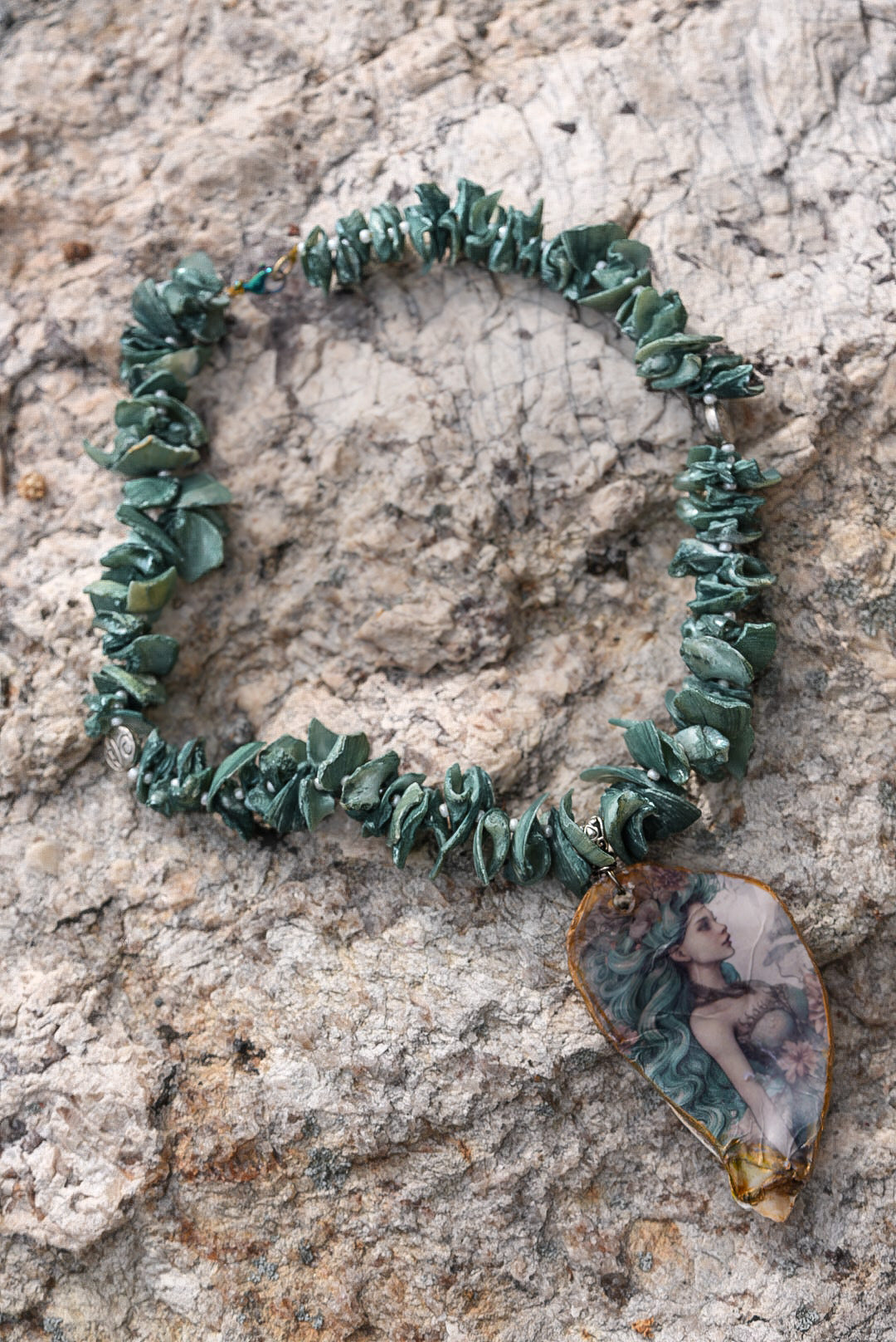 Anaïs Mermaid Shell Necklace Hand Beaded, One of One