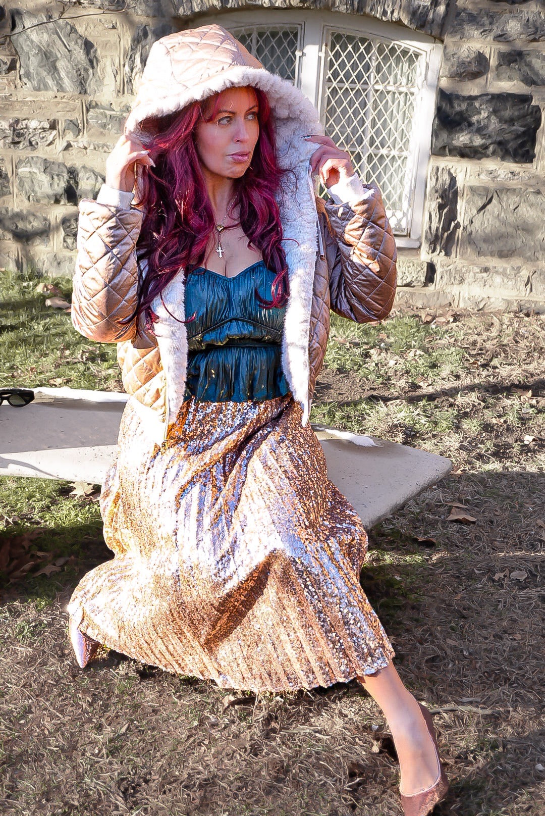 Sequin skirt rose gold