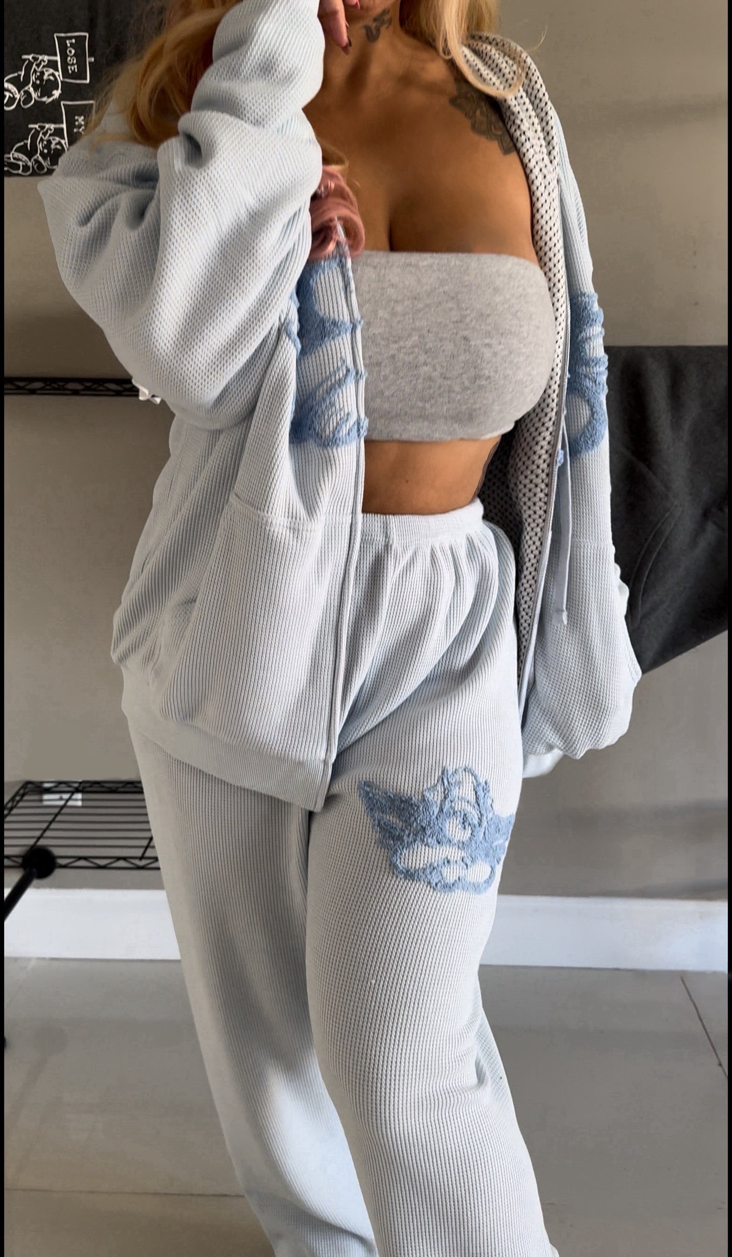 Boys Lie Made With Heaven Light Blue Cozy Waffle Knit Sweatpants