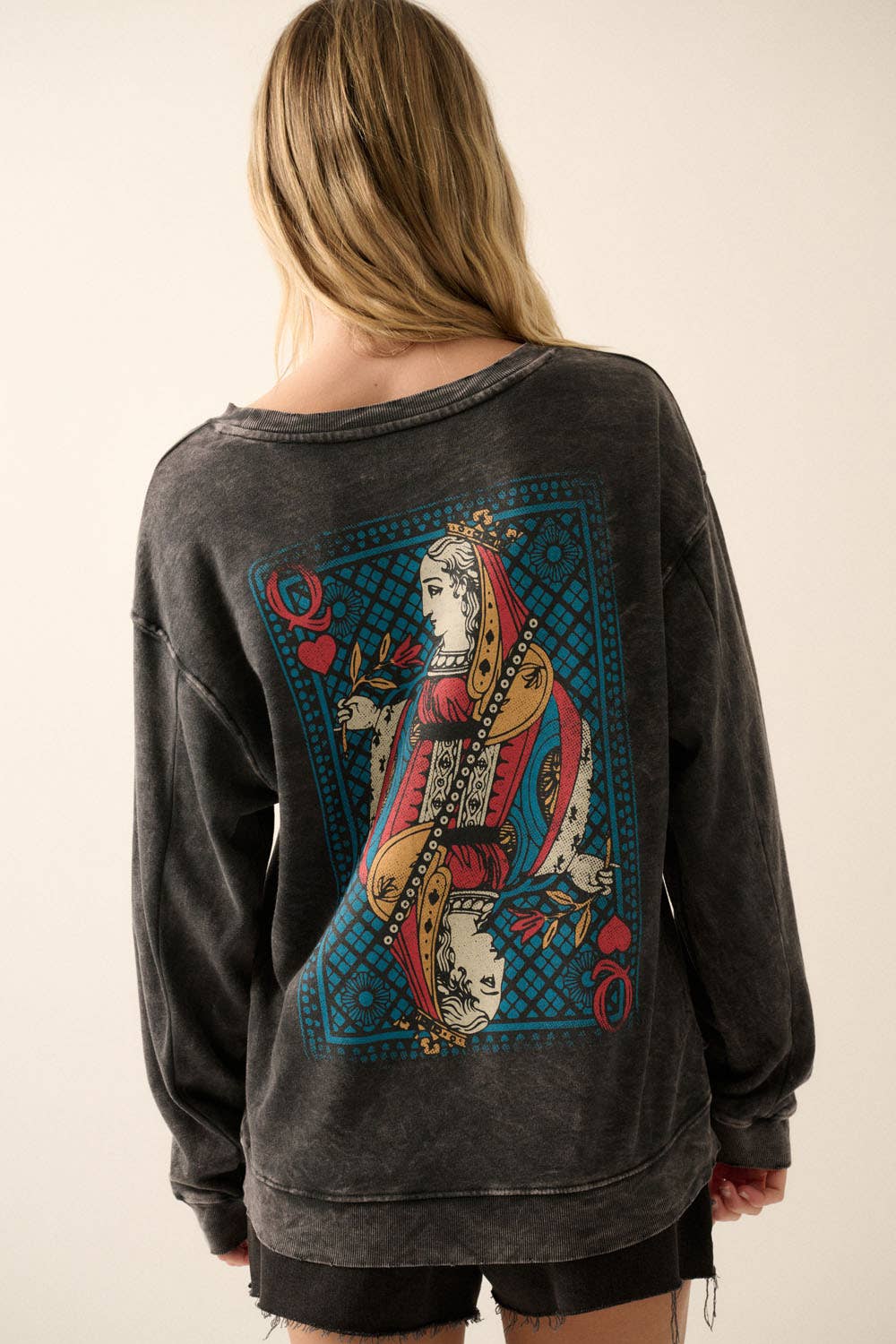 Queen of Hearts Vintage Wash Graphic Sweatshirt