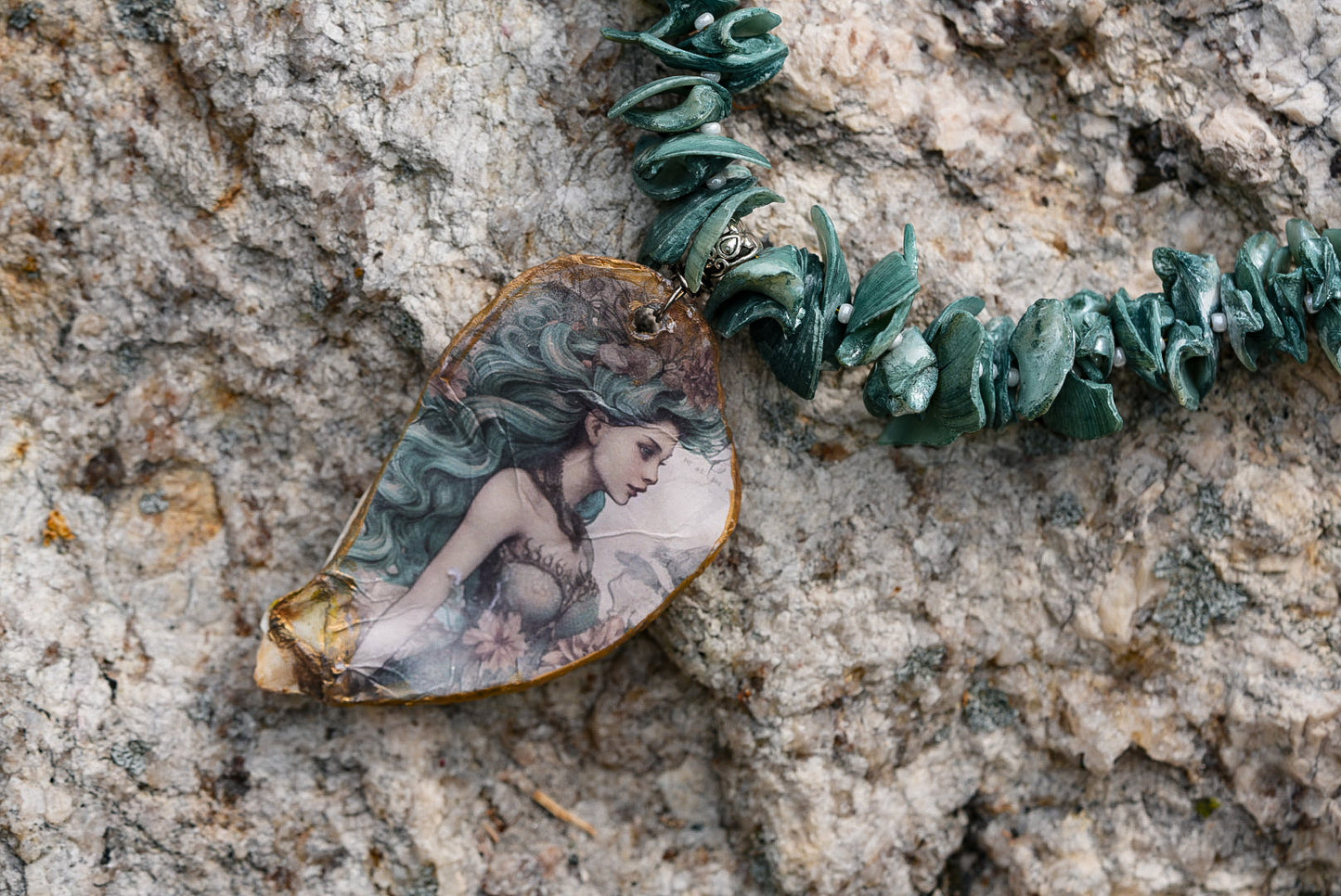 Anaïs Mermaid Shell Necklace Hand Beaded, One of One
