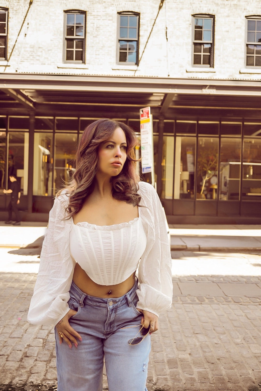 Eighth Wonder White Puff Sleeve Corset Blouse NEW