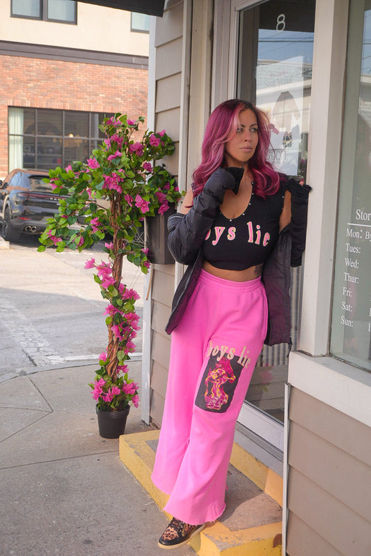 LAST PAIR! Boys Lie Electric Love Wide Leg Sweatpants Hot Pink