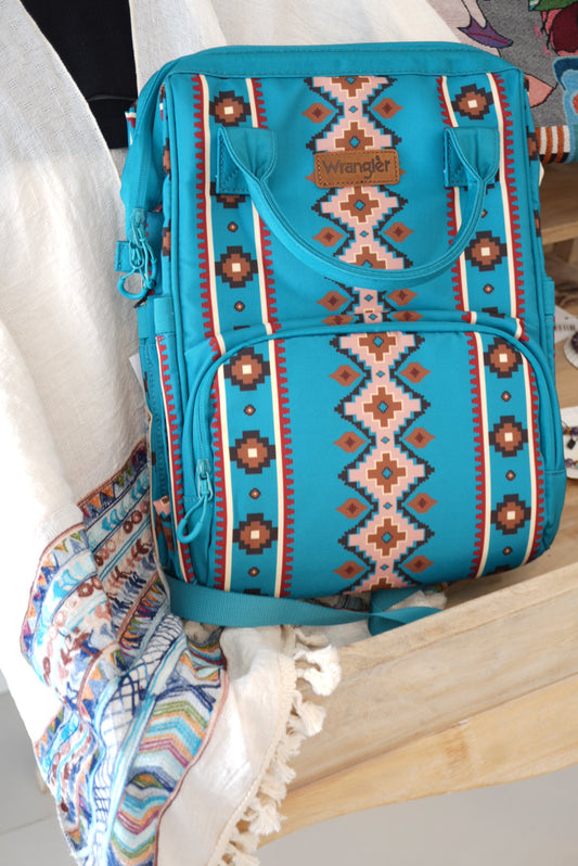 Wrangler Aztec Print Fabric Convertible Backpack in Turquoise