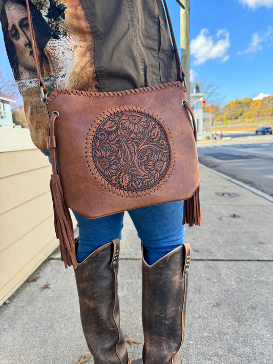 Brown Vegan Leather Shoulder Bag