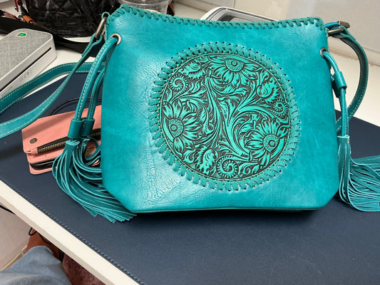 Blue Vegan Leather Shoulder Bag