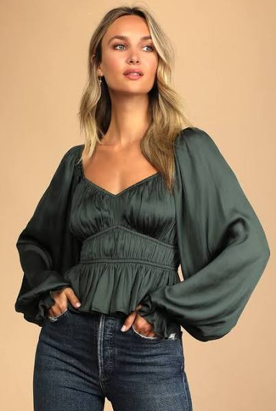 Lulu’s Emerald Green Satin Ruched Top