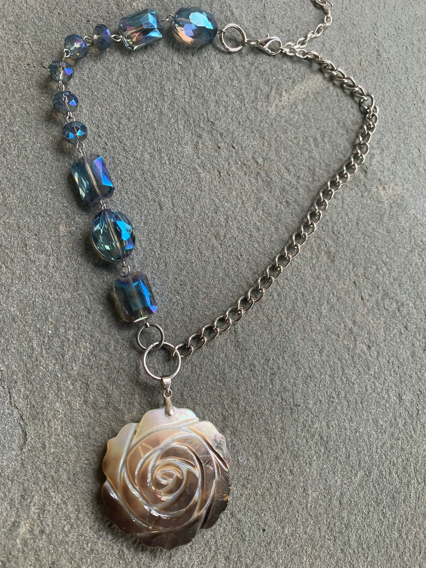Rose Power Chain Necklace with Rainbow Beads