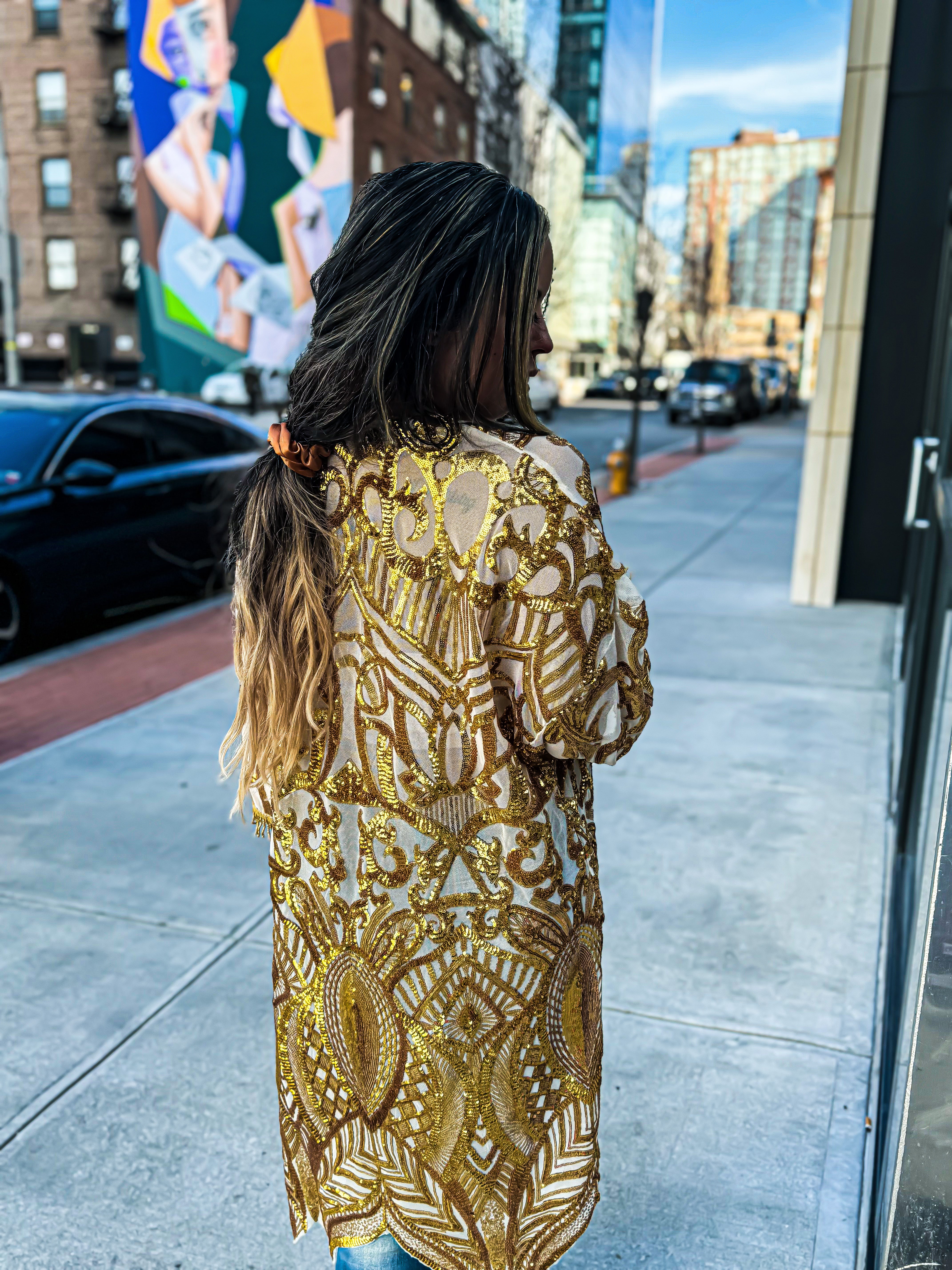 Golden Beauty Sequin Kaftan Duster