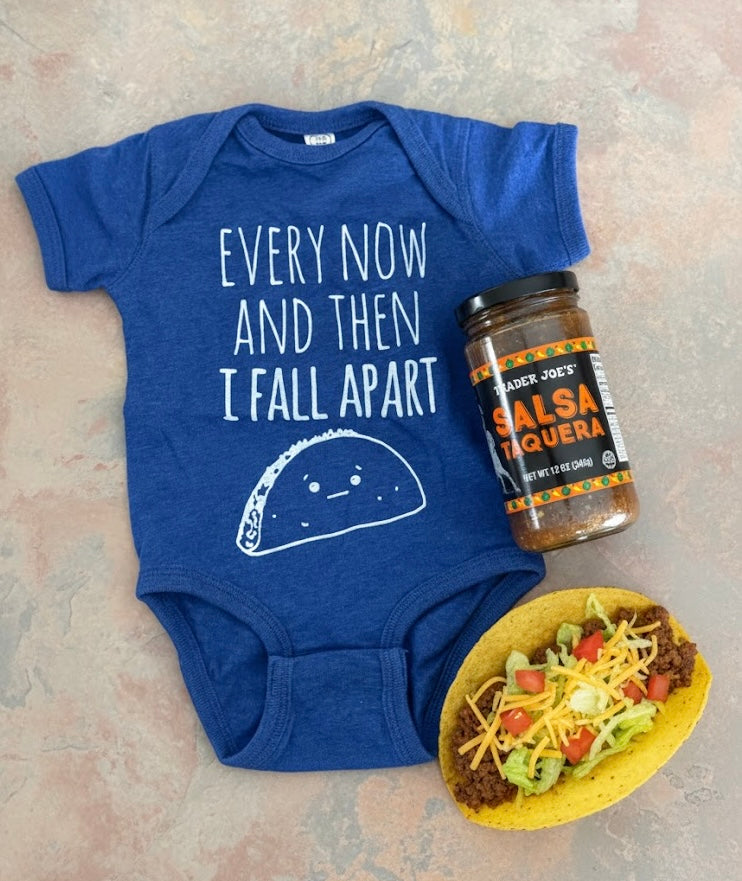 Fall Apart Taco Graphic Baby Onesie Blue