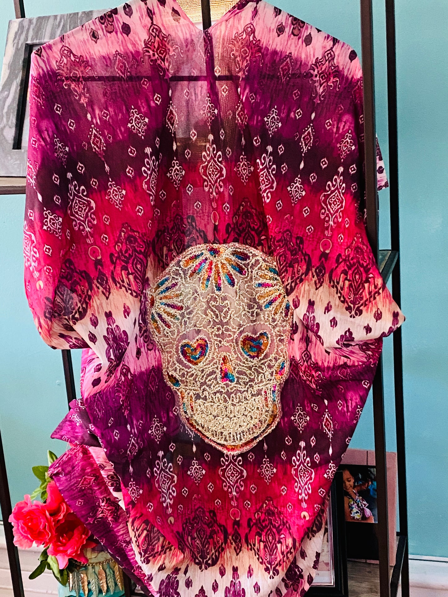 50% OFF Sparkle Skull Bohemian Print Kimono Overlay Top LAST ONE