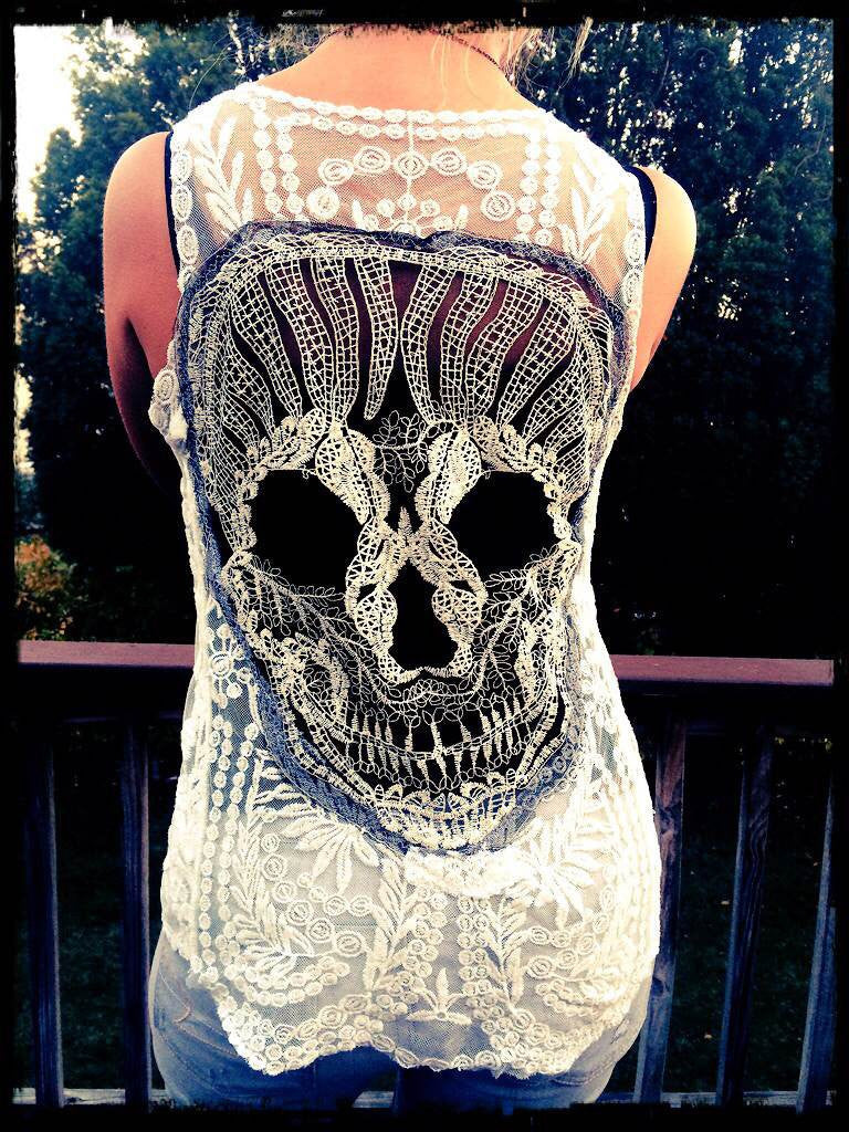 BLACK/WHITE Sugar Skull Embroidered Tank Top