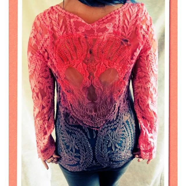 Sugar Skull Lace Ombre Tunic - Pink Charcoal