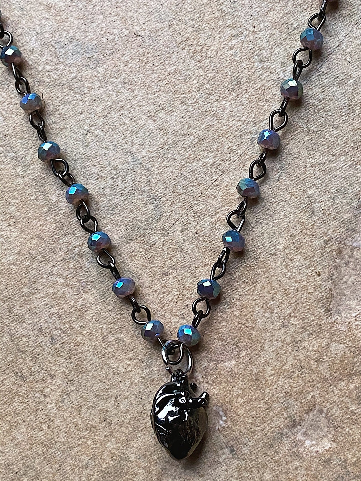 Poe Anatomical Heart Charm Beaded Necklace