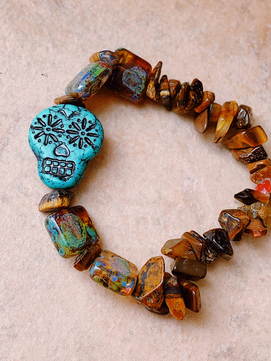 Sugar Skull Bracelet in Turquoise - Handmade Original